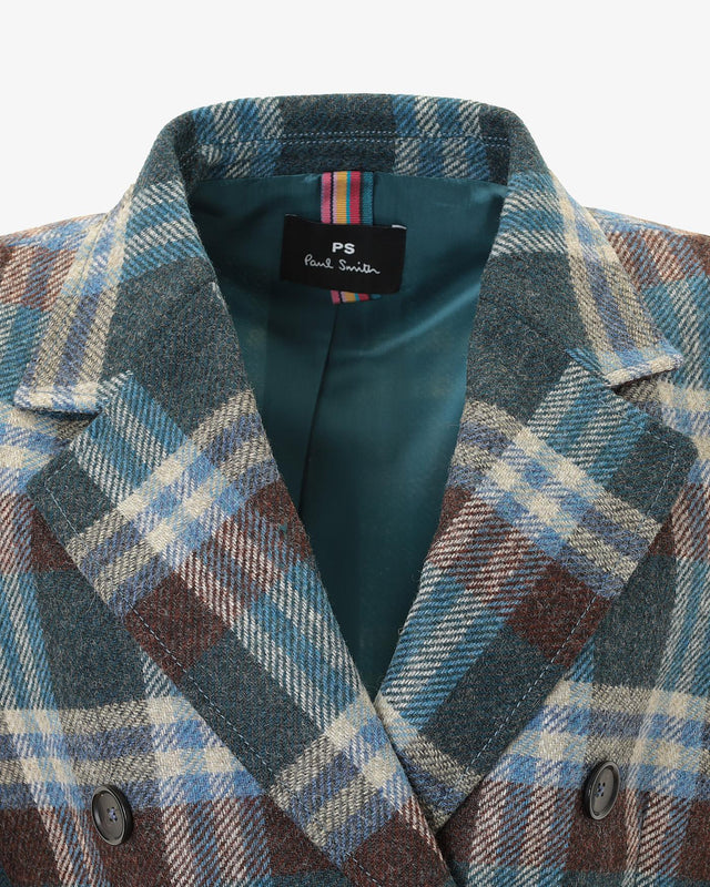 WOMENS WOOL COAT - GREEN MULTI W2R-240C-L31098 48 PAUL SMITH 