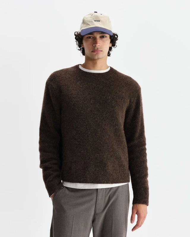 FLUFFY WOOL BLEND WILDE CREWNECK - BROWN AW25-KNT-WLD-BWE-BRN -BROWN WAX LONDON 