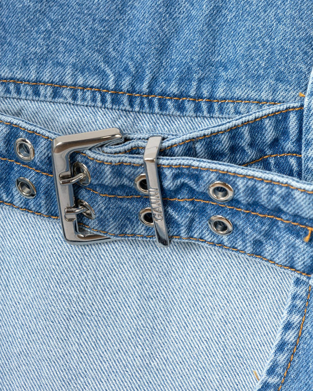 BRODERIE ANGLAISE DENIM TOP - LIGHT BLUE STONE