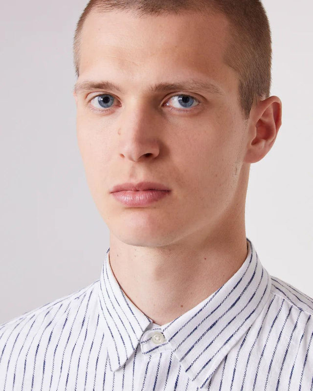 BENOIT COTTON STRIPE SHIRT - WHITE/ NIGHT SKY S25MSHI019 -WHITE/NIGHT SKY OFFICINE GENERALE 