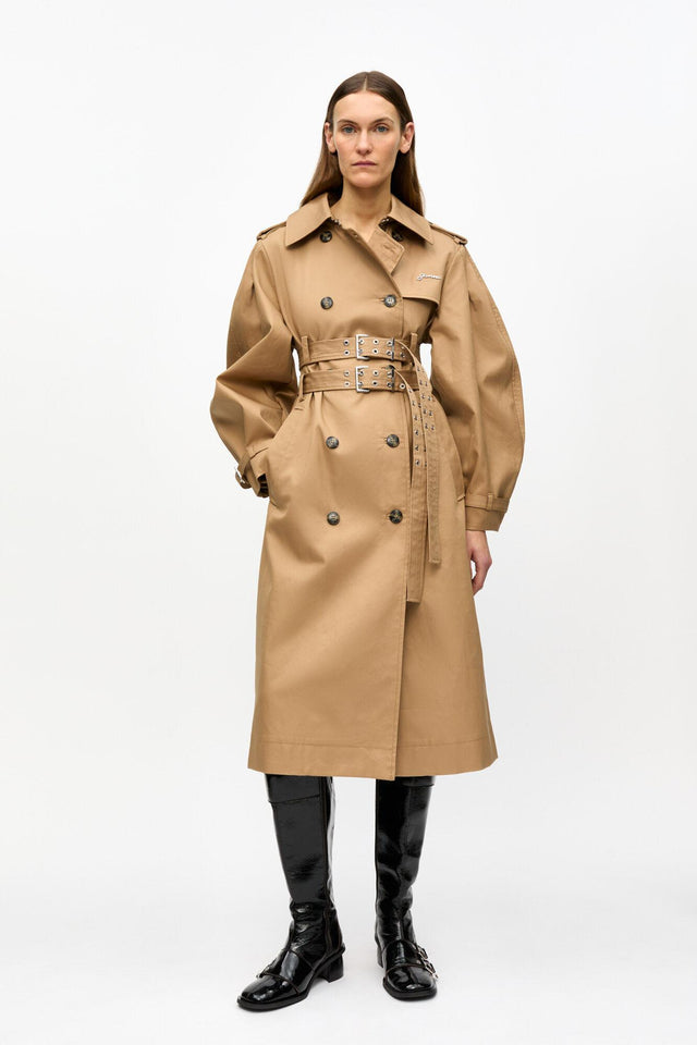 BONDED COTTON TRENCH COAT - TIGER'S EYE W0221 -177 TIGERS EYE GANNI 