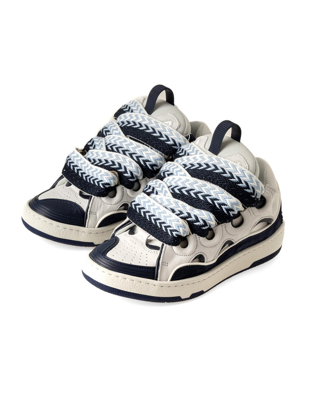 WOMENS LEATHER CURB SNEAKERS - WHITE/ NAVY BLUE FU-SKDK12-BICO-E25 -0029 WHITE/NAVY BLUE LANVIN 