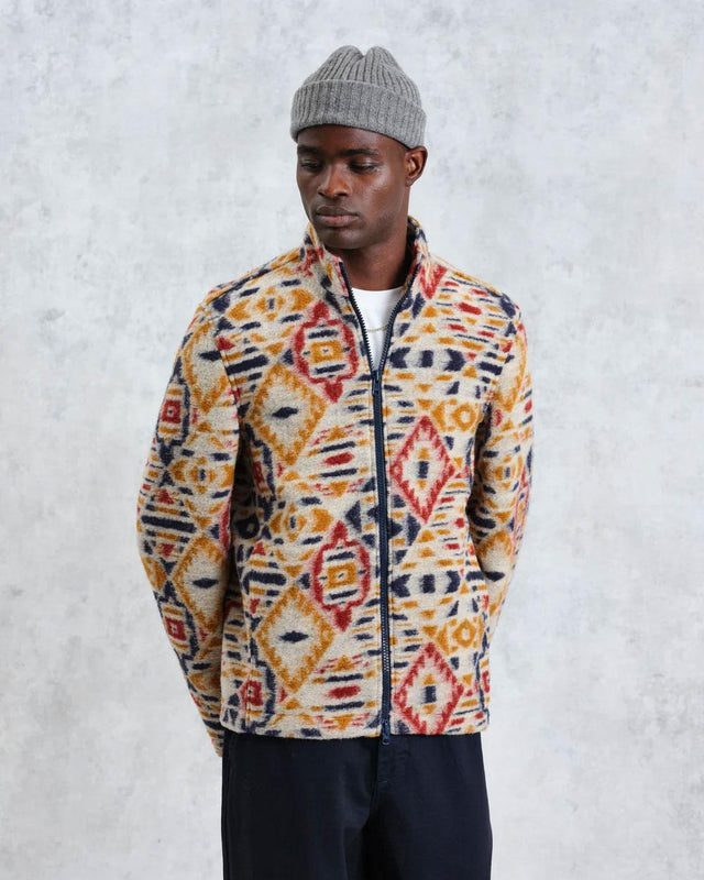COZY JACKET GEO FLEECE - ECRU/MUSTARD