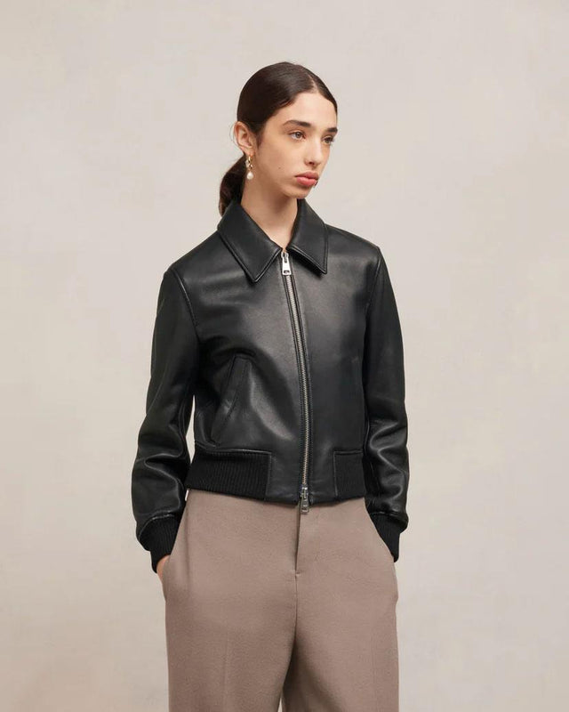 ZIPPED LEATHER JACKET - BLACK