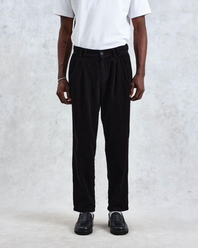 RALEIGH CORDUROY PLEATED TROUSERS - BLACK AW24-TRO-RAL-BLS-BLK -BLACK WAX LONDON 