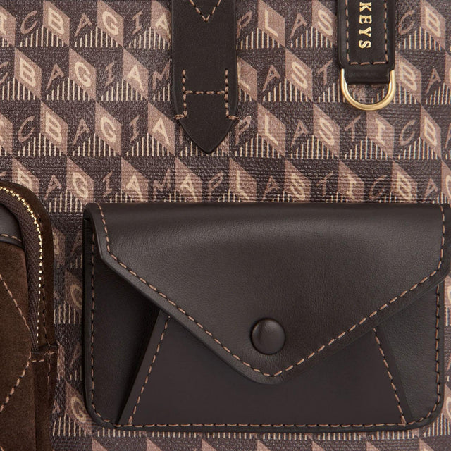 I AM A PLASTIC BAG TOTE XS MULTI POCKET - TRUFFLE RECYCLED CANVAS WITH EBONY SATIN LEATHER 183482 Ebony ANYA HINDMARCH 