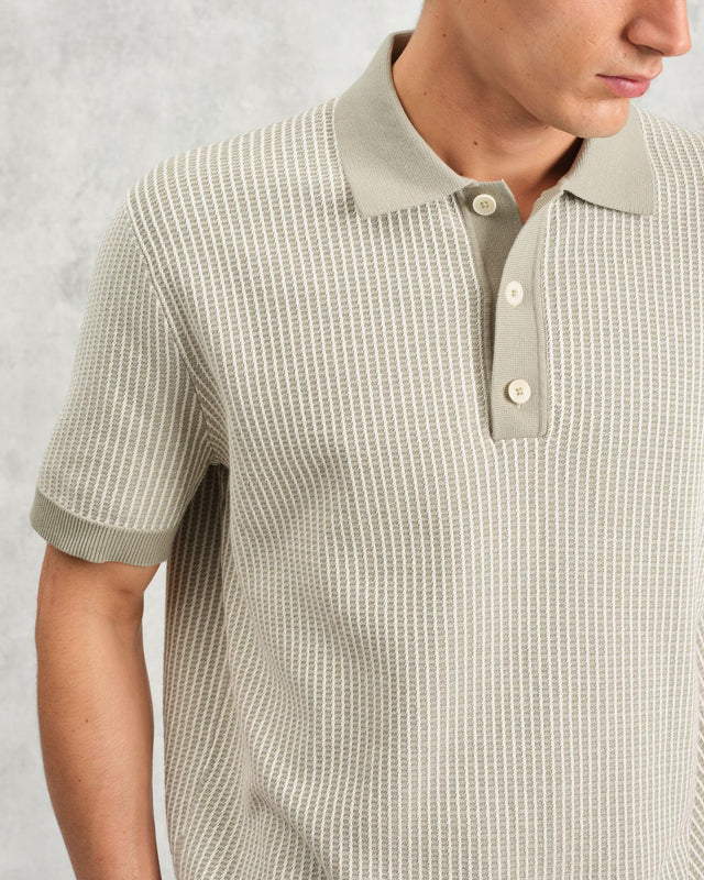TURIN POLO LADDER STRIPE - LIGHT KHAKI SS25-KNT-TUP-BRB-LKA -LIGHT KHAKI WAX LONDON 