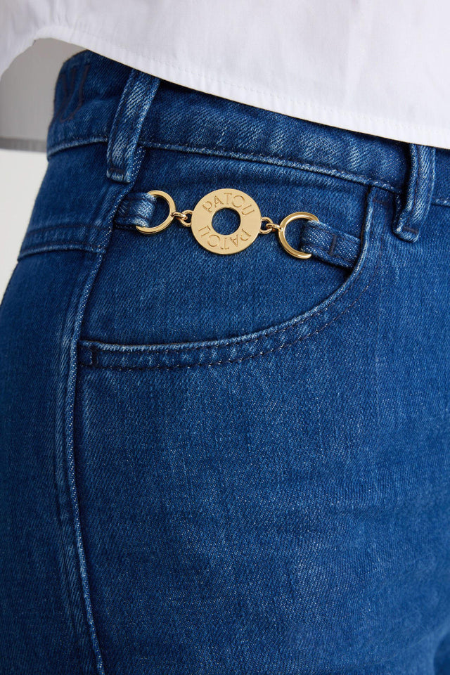 FLARED DENIM TROUSERS - STONEWASH