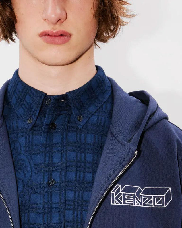 KUBE EMBROIDERED ZIPPED HOODIE - MIDNIGHT BLUE FE65SW2144MF -77 kenzo 
