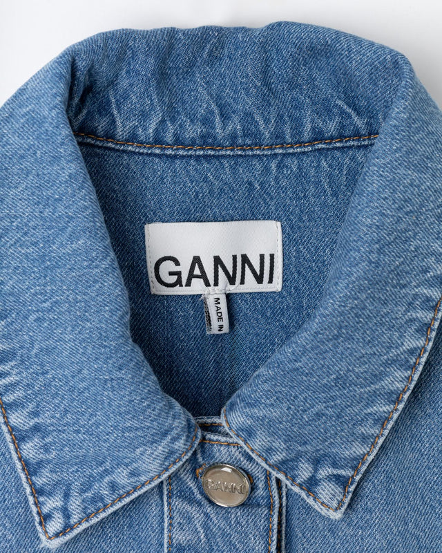 BRODERIE ANGLAISE DENIM MINI DRESS J1694 -564 LIGHT BLUE STONE GANNI 