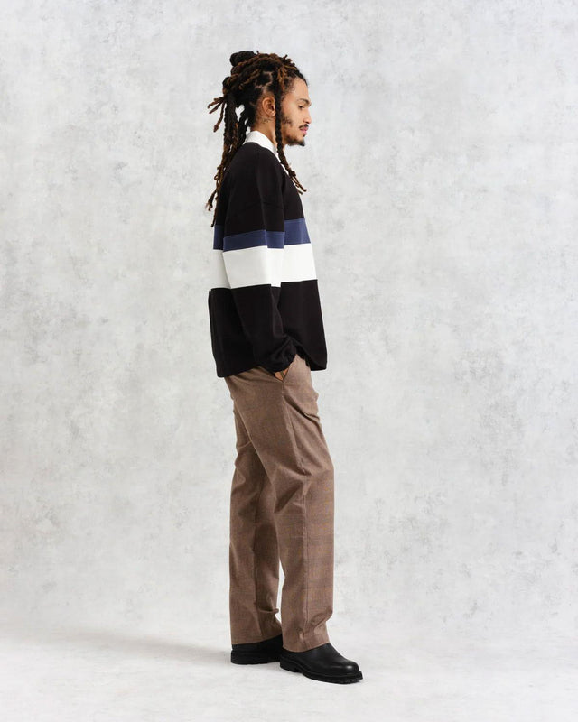 BOW STRIPED COTTON RUGBY SHIRT - BLACK AW24-LST-BOW-BLR-BKN -BLACK/NAVY WAX LONDON 