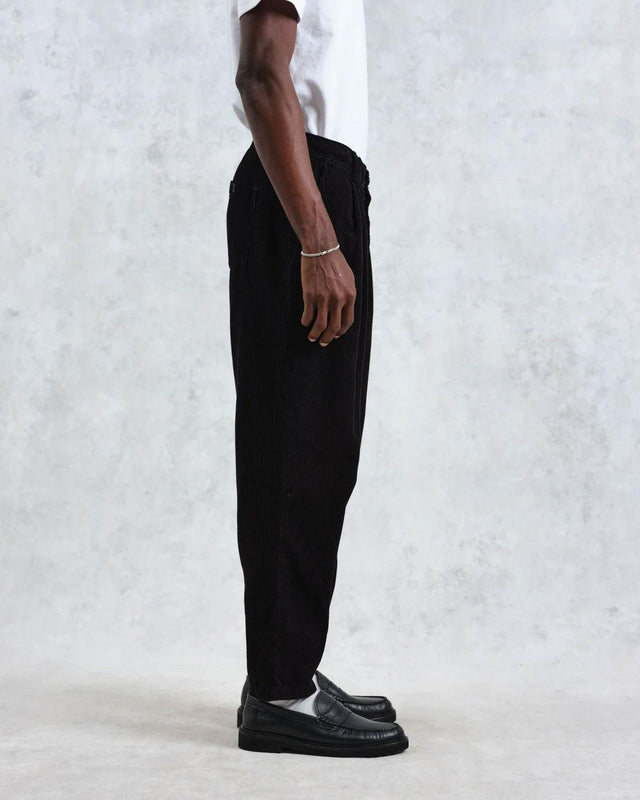 RALEIGH CORDUROY PLEATED TROUSERS - BLACK AW24-TRO-RAL-BLS-BLK -BLACK WAX LONDON 